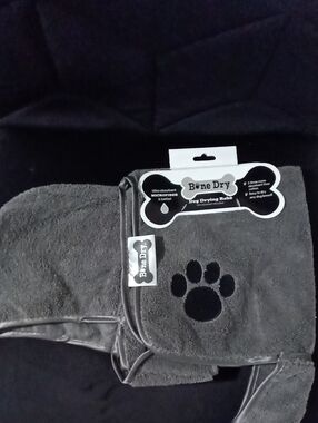 Gray Dog Drying Robe with Paw Accent